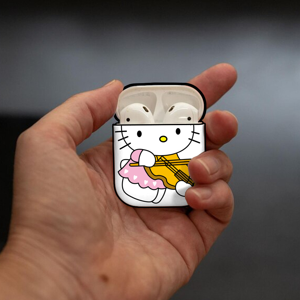 Hello Kitty ハローキティ AirPods 第2世代保護ケース ハードシェル ブラック 耐衝撃・防指紋・カラビナ付き
