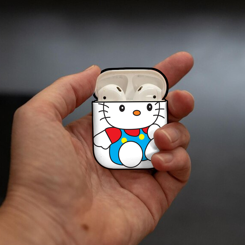 Hello Kitty ハローキティ AirPods 第2世代保護ケース ハードシェル ブラック 耐衝撃・防指紋・カラビナ付き