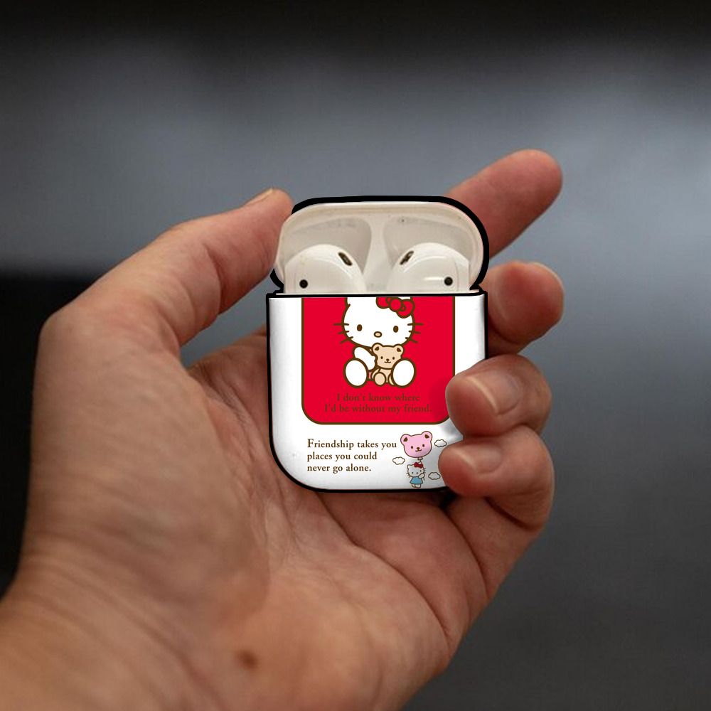 Hello Kitty ハローキティ AirPods 第2世代保護ケース ハードシェル ブラック 耐衝撃・防指紋・カラビナ付き