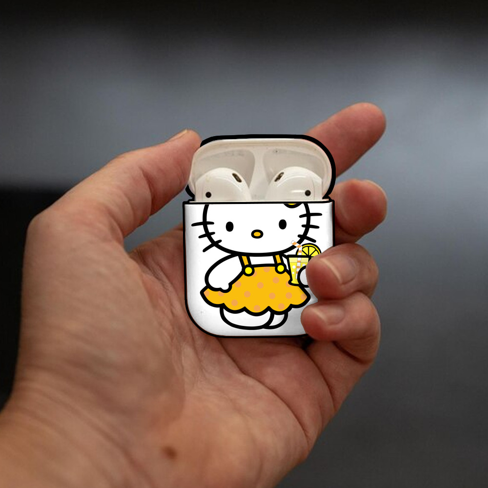 Hello Kitty ハローキティ AirPods 第2世代保護ケース ハードシェル ブラック 耐衝撃・防指紋・カラビナ付き