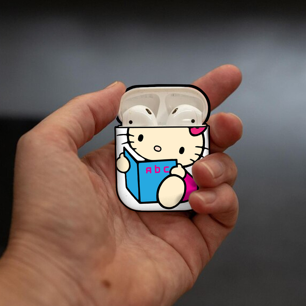 Hello Kitty ハローキティ AirPods 第2世代保護ケース ハードシェル ブラック 耐衝撃・防指紋・カラビナ付き