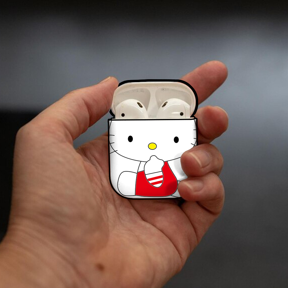Hello Kitty ハローキティ AirPods 第2世代保護ケース ハードシェル ブラック 耐衝撃・防指紋・カラビナ付き