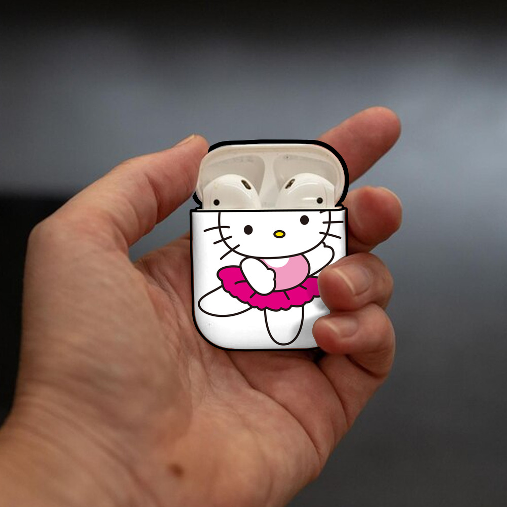 Hello Kitty ハローキティ AirPods 第2世代保護ケース ハードシェル ブラック 耐衝撃・防指紋・カラビナ付き