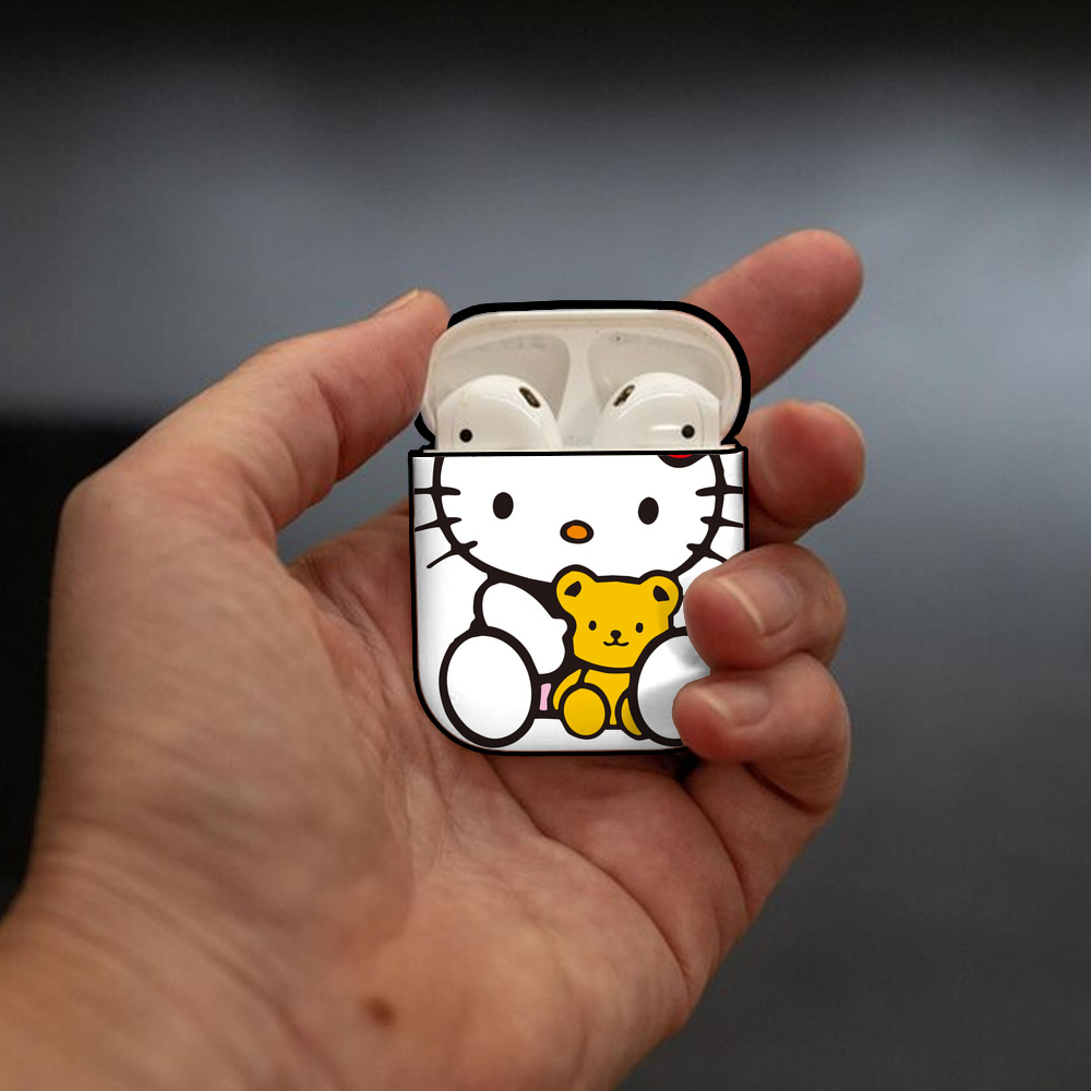 Hello Kitty ハローキティ AirPods 第2世代保護ケース ハードシェル ブラック 耐衝撃・防指紋・カラビナ付き