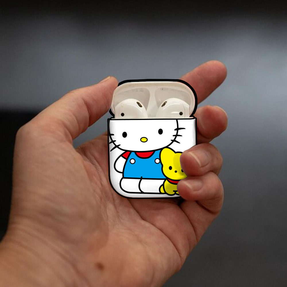 Hello Kitty ハローキティ AirPods 第2世代保護ケース ハードシェル ブラック 耐衝撃・防指紋・カラビナ付き