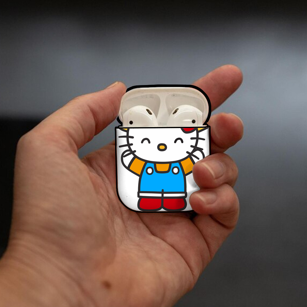 Hello Kitty ハローキティ AirPods 第2世代保護ケース ハードシェル ブラック 耐衝撃・防指紋・カラビナ付き