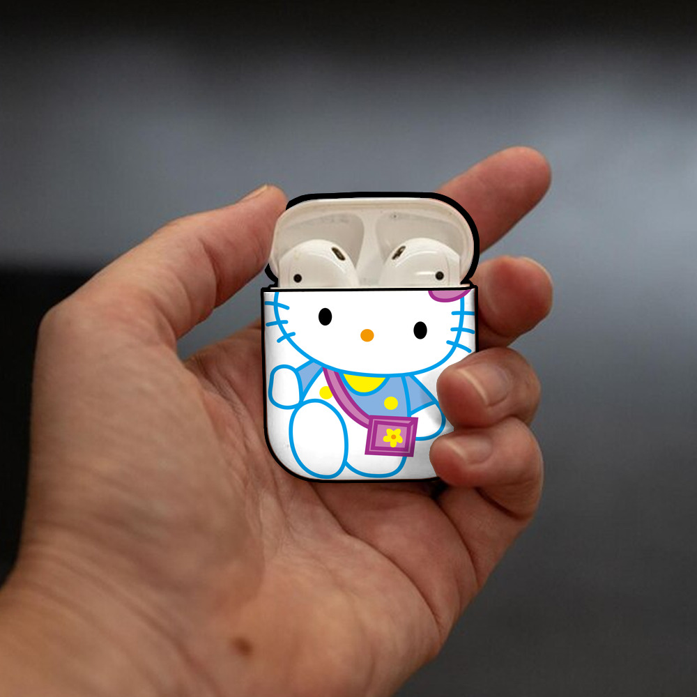 Hello Kitty ハローキティ AirPods 第2世代保護ケース ハードシェル ブラック 耐衝撃・防指紋・カラビナ付き