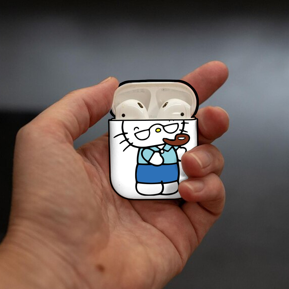 Hello Kitty ハローキティ AirPods 第2世代保護ケース ハードシェル ブラック 耐衝撃・防指紋・カラビナ付き