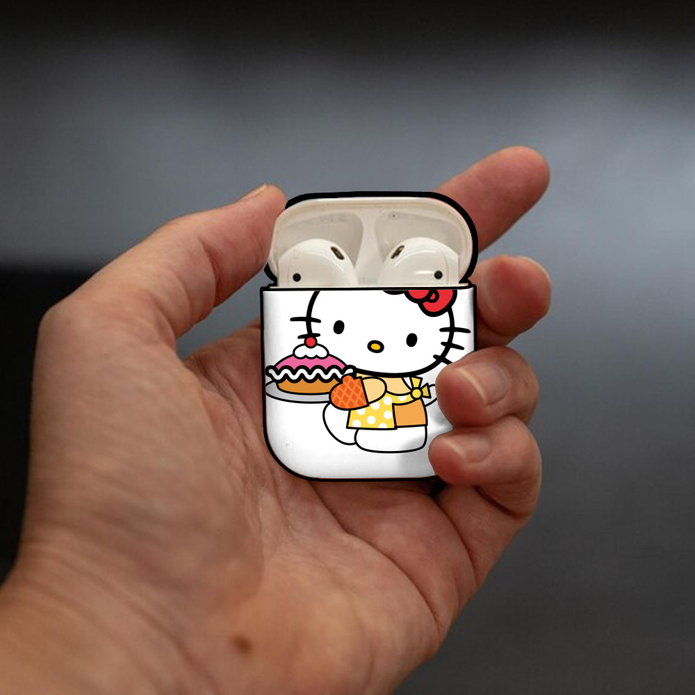Hello Kitty ハローキティ AirPods 第2世代保護ケース ハードシェル ブラック 耐衝撃・防指紋・カラビナ付き