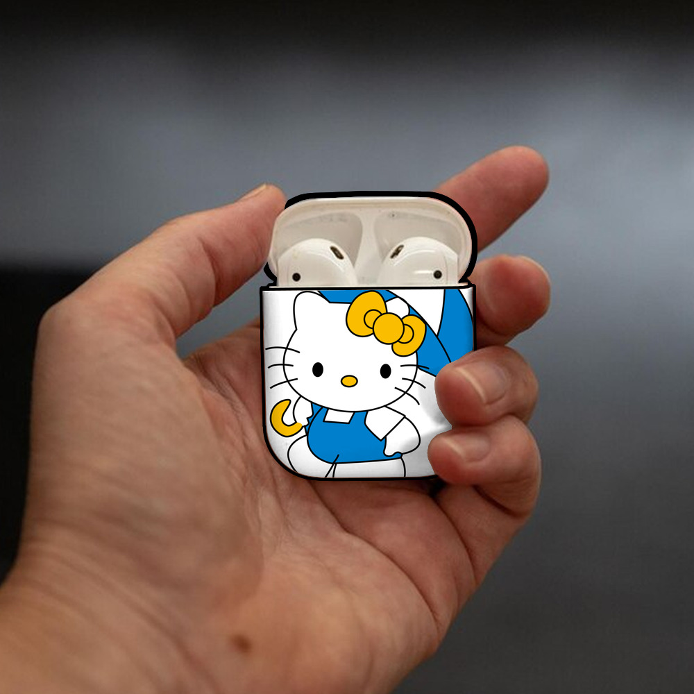 Hello Kitty ハローキティ AirPods 第2世代保護ケース ハードシェル ブラック 耐衝撃・防指紋・カラビナ付き