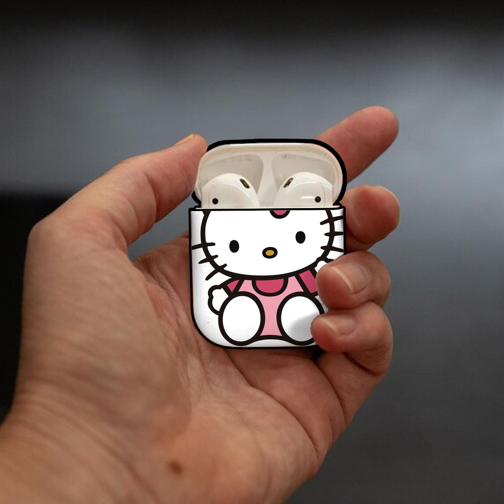 Hello Kitty ハローキティ AirPods 第2世代保護ケース ハードシェル ブラック 耐衝撃・防指紋・カラビナ付き