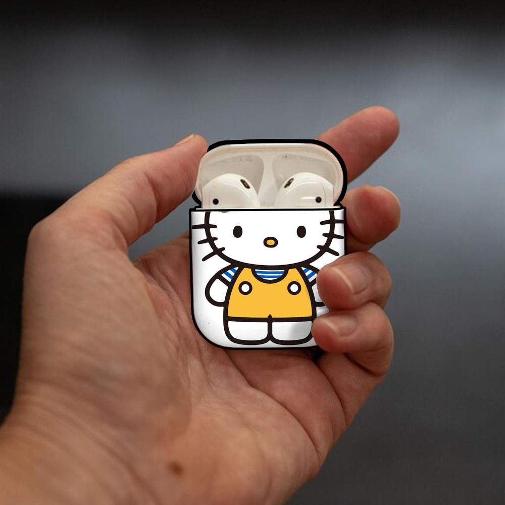 Hello Kitty ハローキティ AirPods 第2世代保護ケース ハードシェル ブラック 耐衝撃・防指紋・カラビナ付き