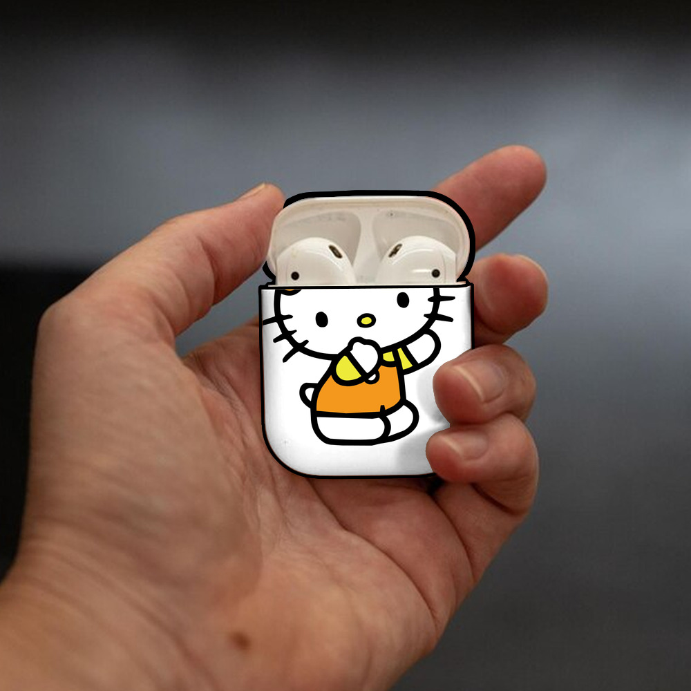 Hello Kitty ハローキティ AirPods 第2世代保護ケース ハードシェル ブラック 耐衝撃・防指紋・カラビナ付き