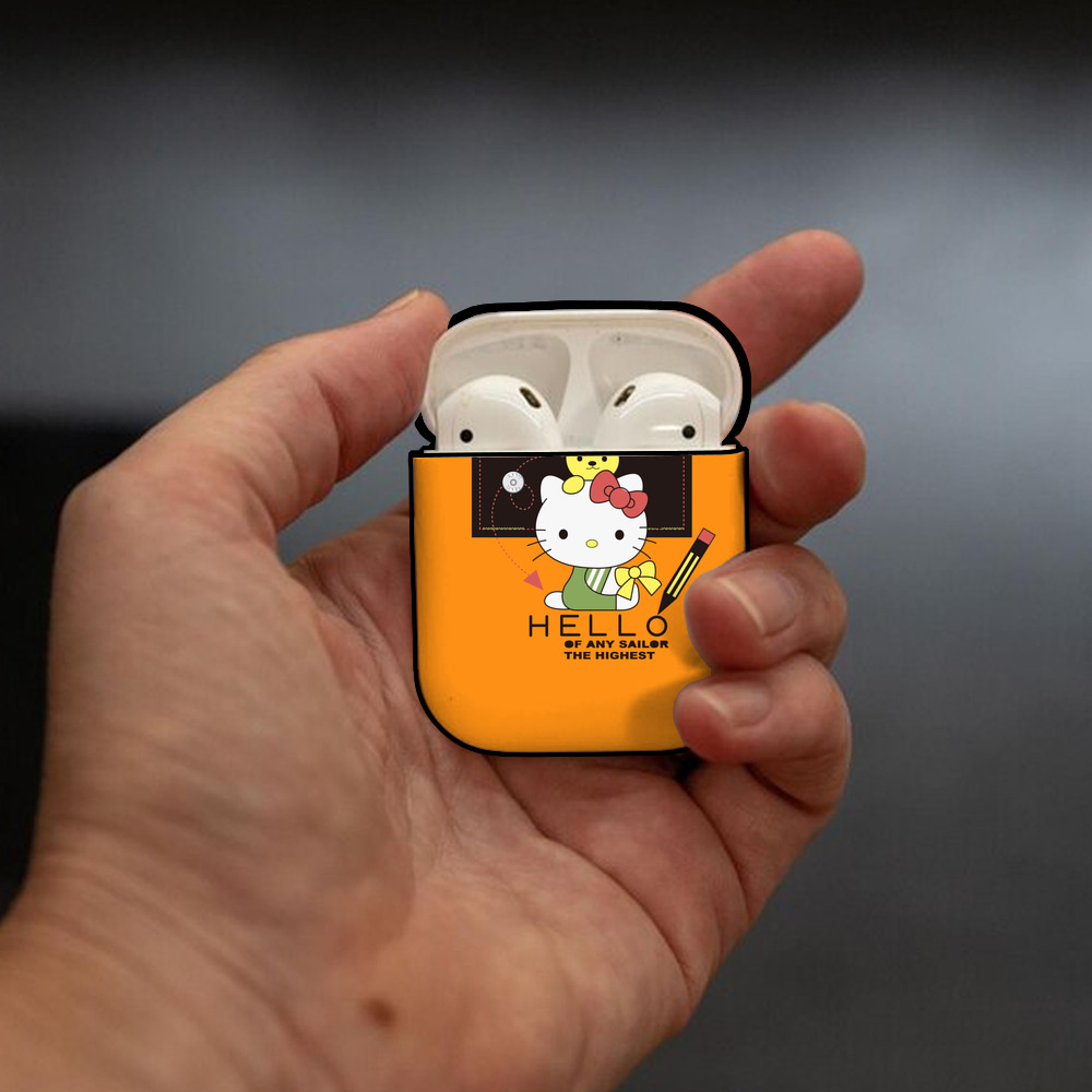 Hello Kitty ハローキティ AirPods 第2世代保護ケース ハードシェル ブラック 耐衝撃・防指紋・カラビナ付き