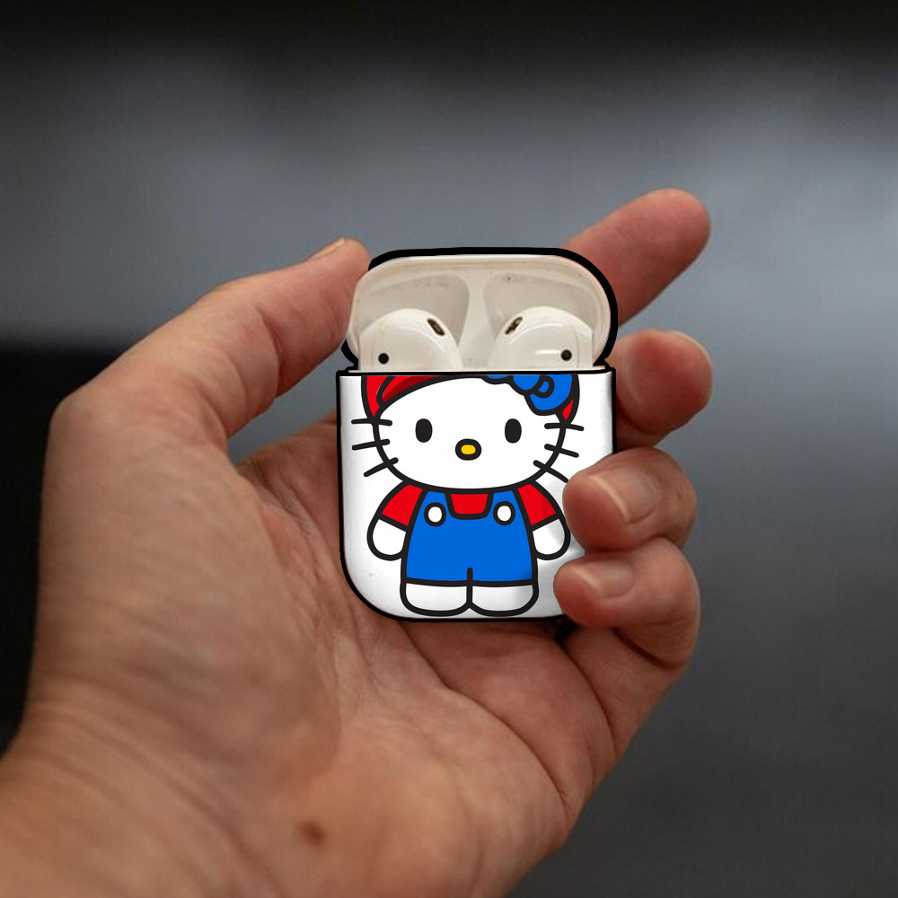 Hello Kitty ハローキティ AirPods 第2世代保護ケース ハードシェル ブラック 耐衝撃・防指紋・カラビナ付き