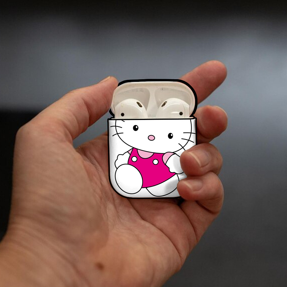 Hello Kitty ハローキティ AirPods 第2世代保護ケース ハードシェル ブラック 耐衝撃・防指紋・カラビナ付き