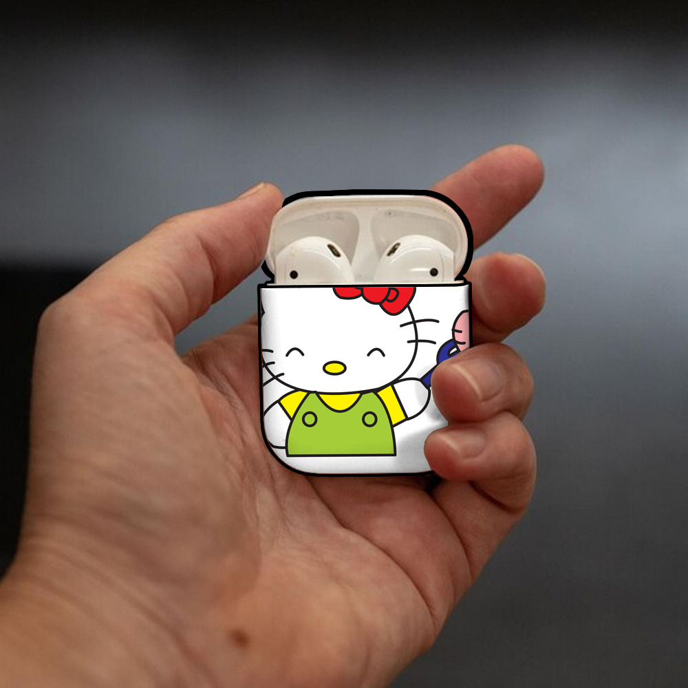 Hello Kitty ハローキティ AirPods 第2世代保護ケース ハードシェル ブラック 耐衝撃・防指紋・カラビナ付き