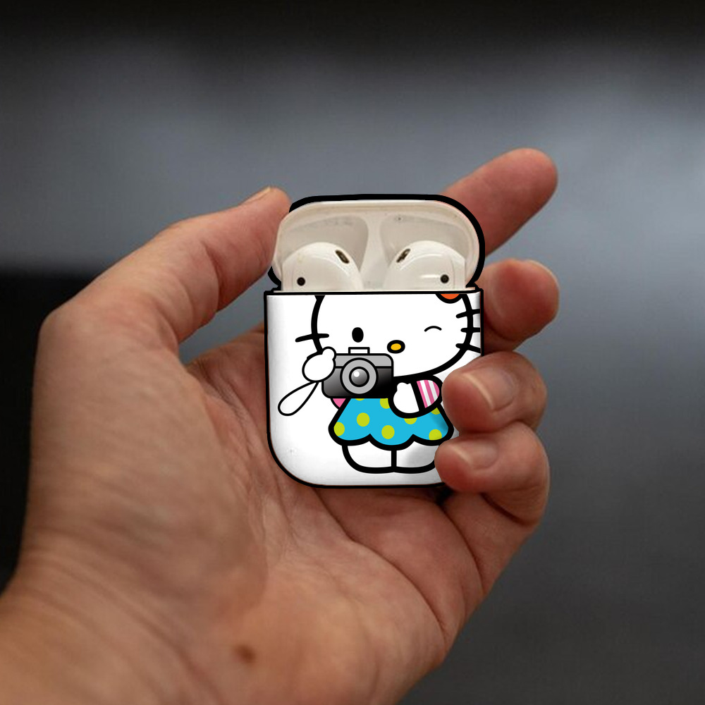 Hello Kitty ハローキティ AirPods 第2世代保護ケース ハードシェル ブラック 耐衝撃・防指紋・カラビナ付き
