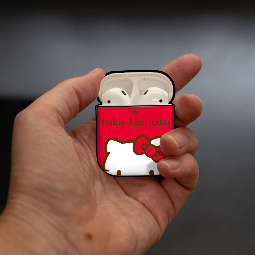 Hello Kitty ハローキティ AirPods 第2世代保護ケース ハードシェル ブラック 耐衝撃・防指紋・カラビナ付き
