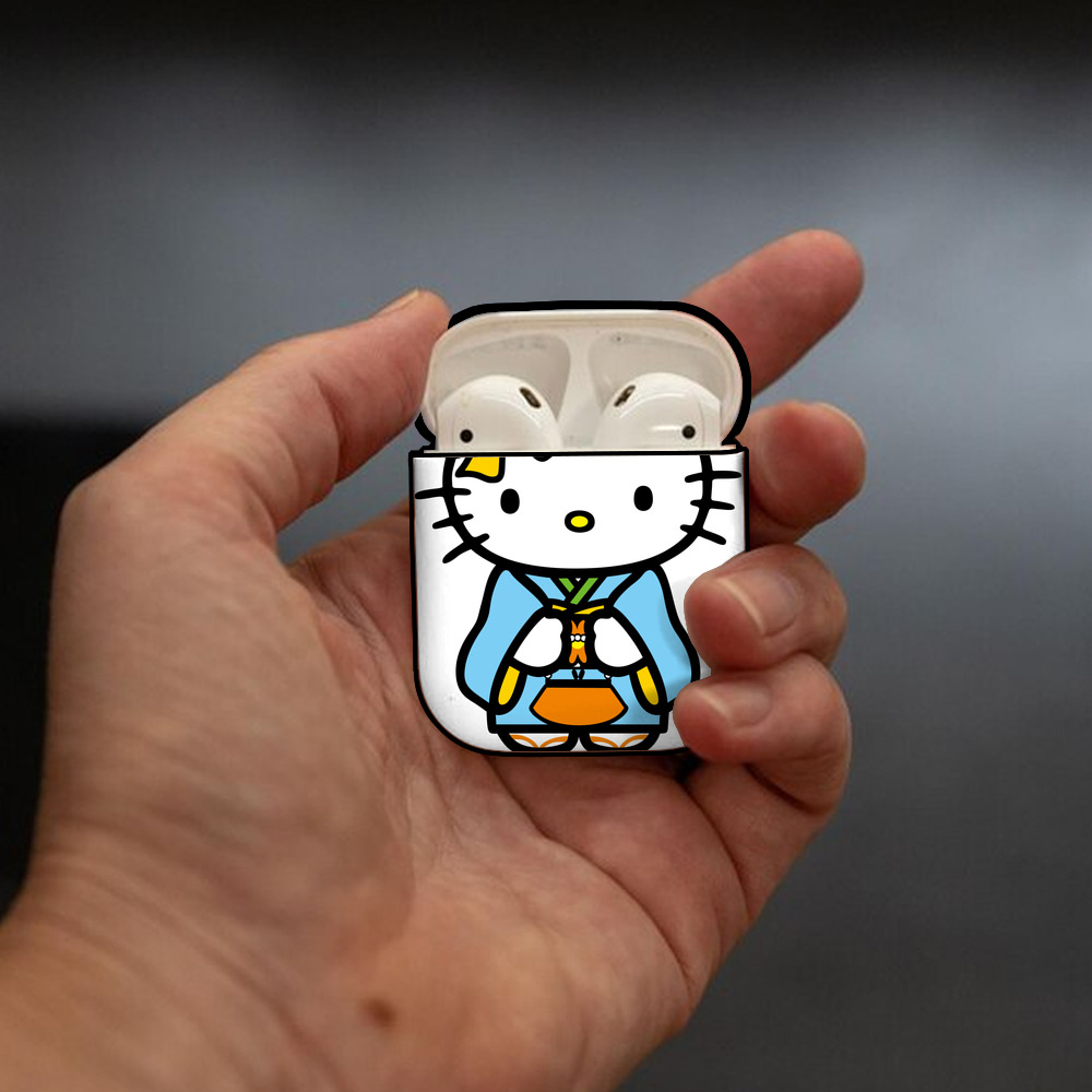 Hello Kitty ハローキティ AirPods 第2世代保護ケース ハードシェル ブラック 耐衝撃・防指紋・カラビナ付き
