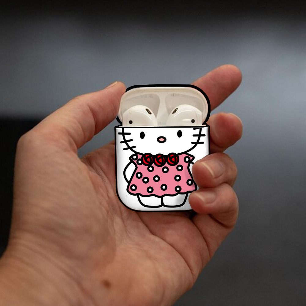 Hello Kitty ハローキティ AirPods 第2世代保護ケース ハードシェル ブラック 耐衝撃・防指紋・カラビナ付き