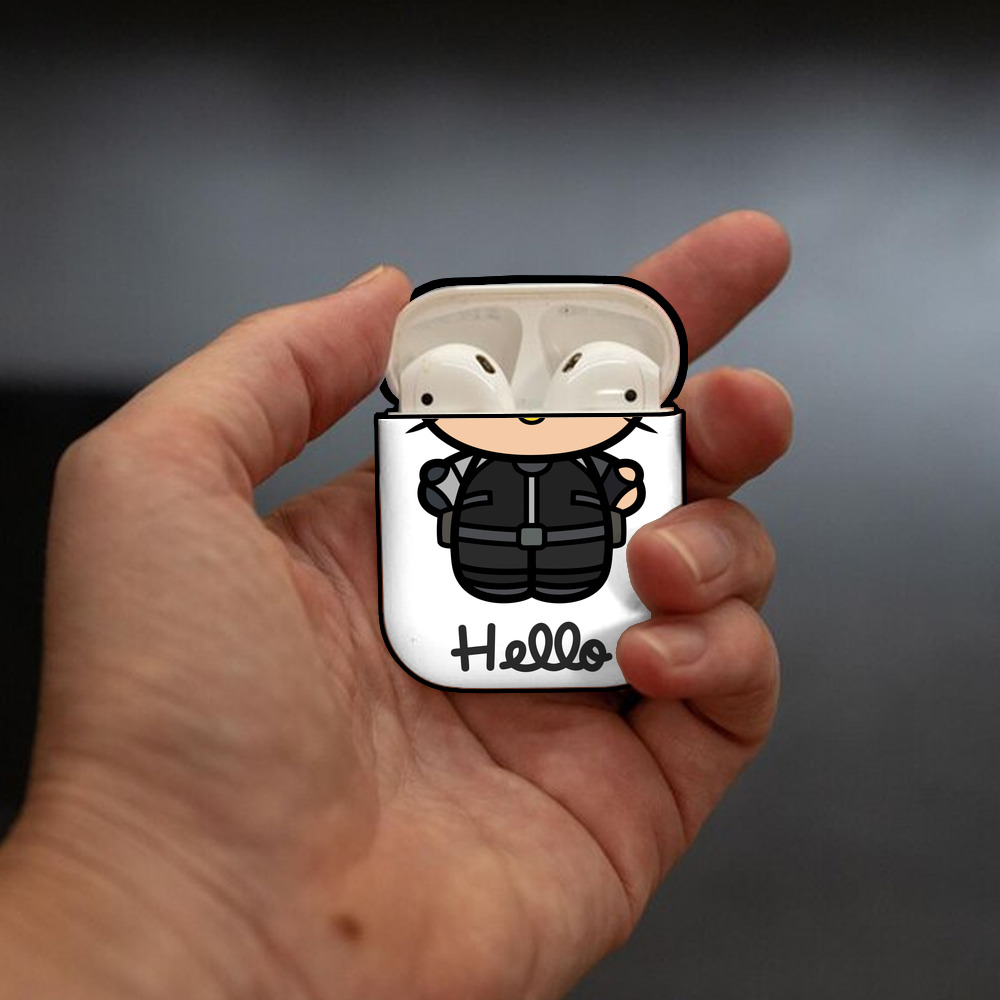 Hello Kitty ハローキティ AirPods 第2世代保護ケース ハードシェル ブラック 耐衝撃・防指紋・カラビナ付き