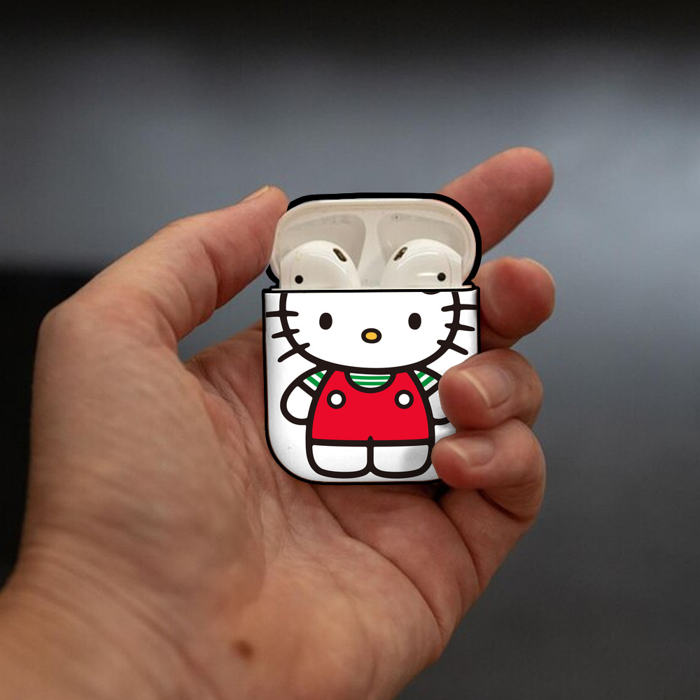 Hello Kitty ハローキティ AirPods 第2世代保護ケース ハードシェル ブラック 耐衝撃・防指紋・カラビナ付き