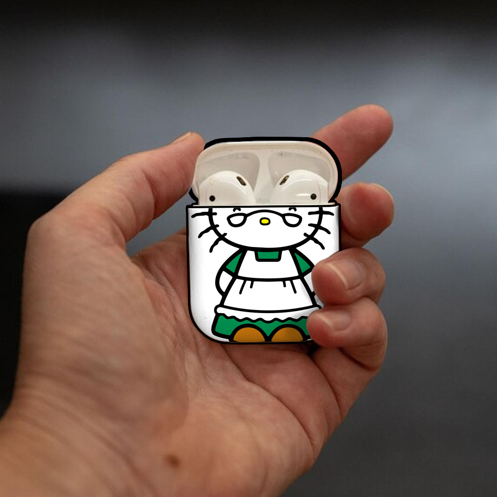Hello Kitty ハローキティ AirPods 第2世代保護ケース ハードシェル ブラック 耐衝撃・防指紋・カラビナ付き