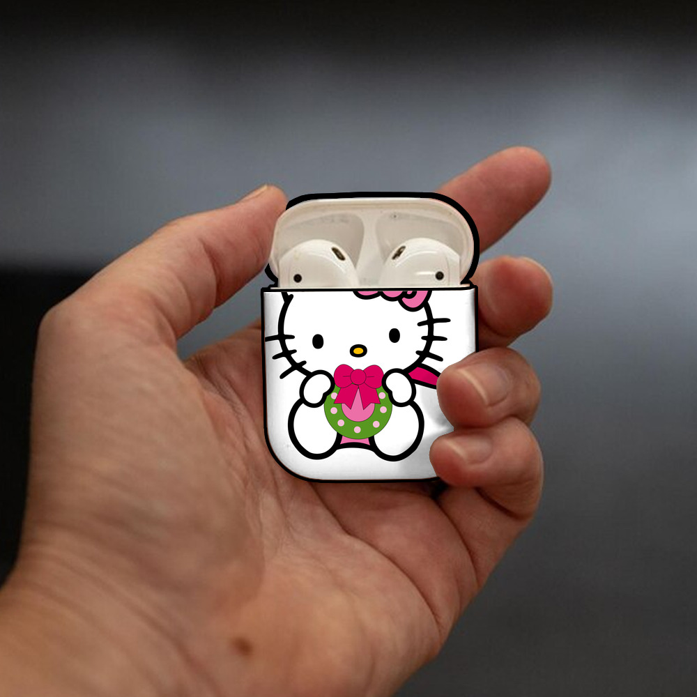 Hello Kitty ハローキティ AirPods 第2世代保護ケース ハードシェル ブラック 耐衝撃・防指紋・カラビナ付き