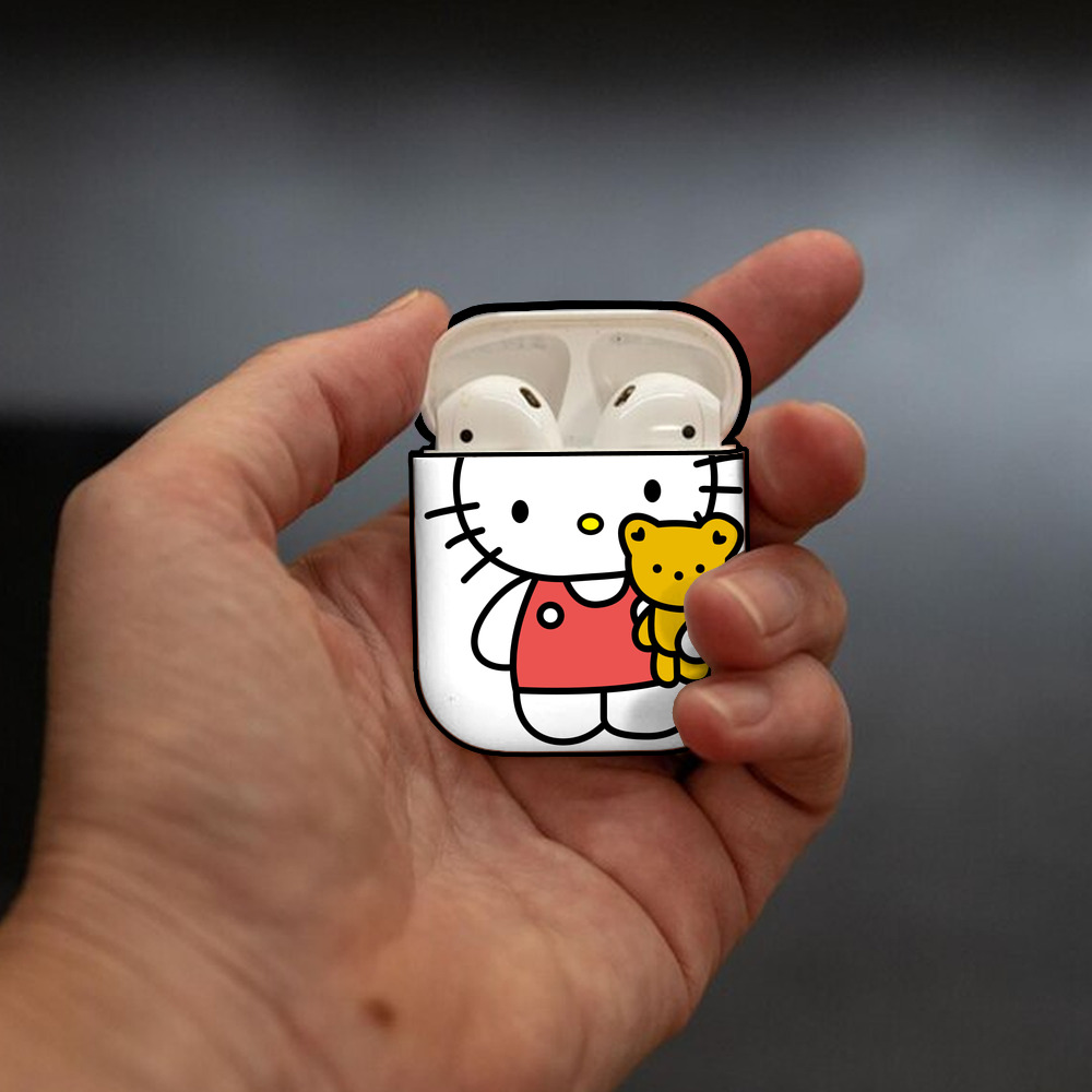 Hello Kitty ハローキティ AirPods 第2世代保護ケース ハードシェル ブラック 耐衝撃・防指紋・カラビナ付き