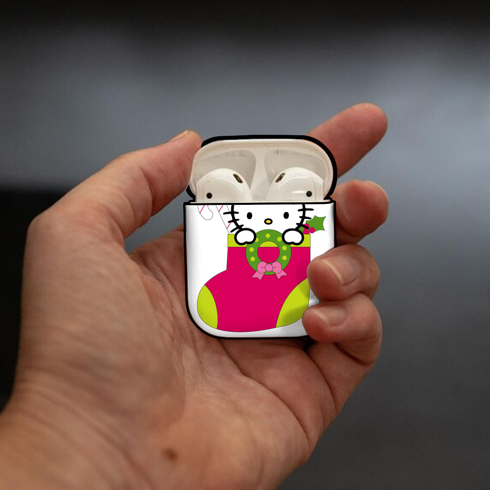 Hello Kitty ハローキティ AirPods 第2世代保護ケース ハードシェル ブラック 耐衝撃・防指紋・カラビナ付き