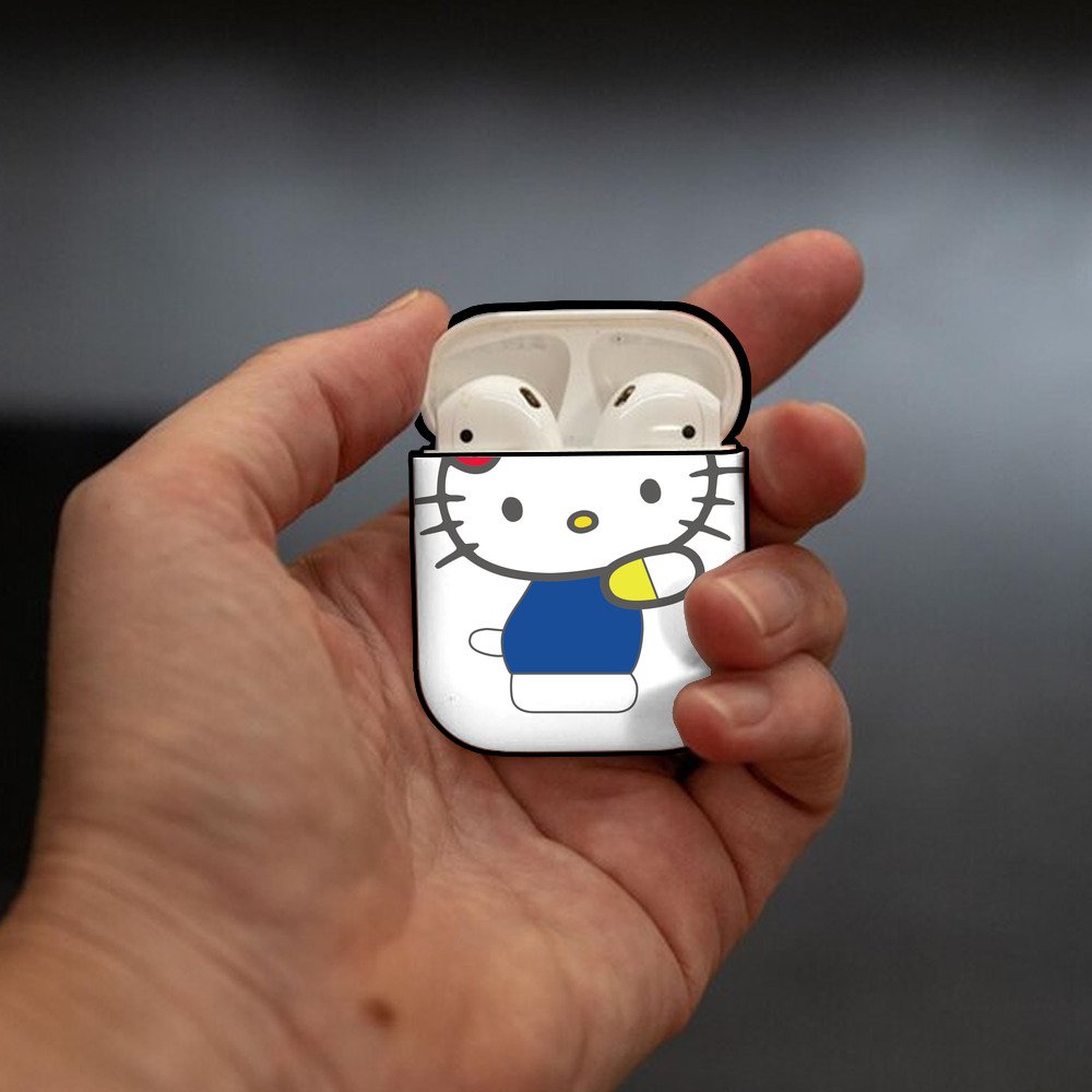 Hello Kitty ハローキティ AirPods 第2世代保護ケース ハードシェル ブラック 耐衝撃・防指紋・カラビナ付き