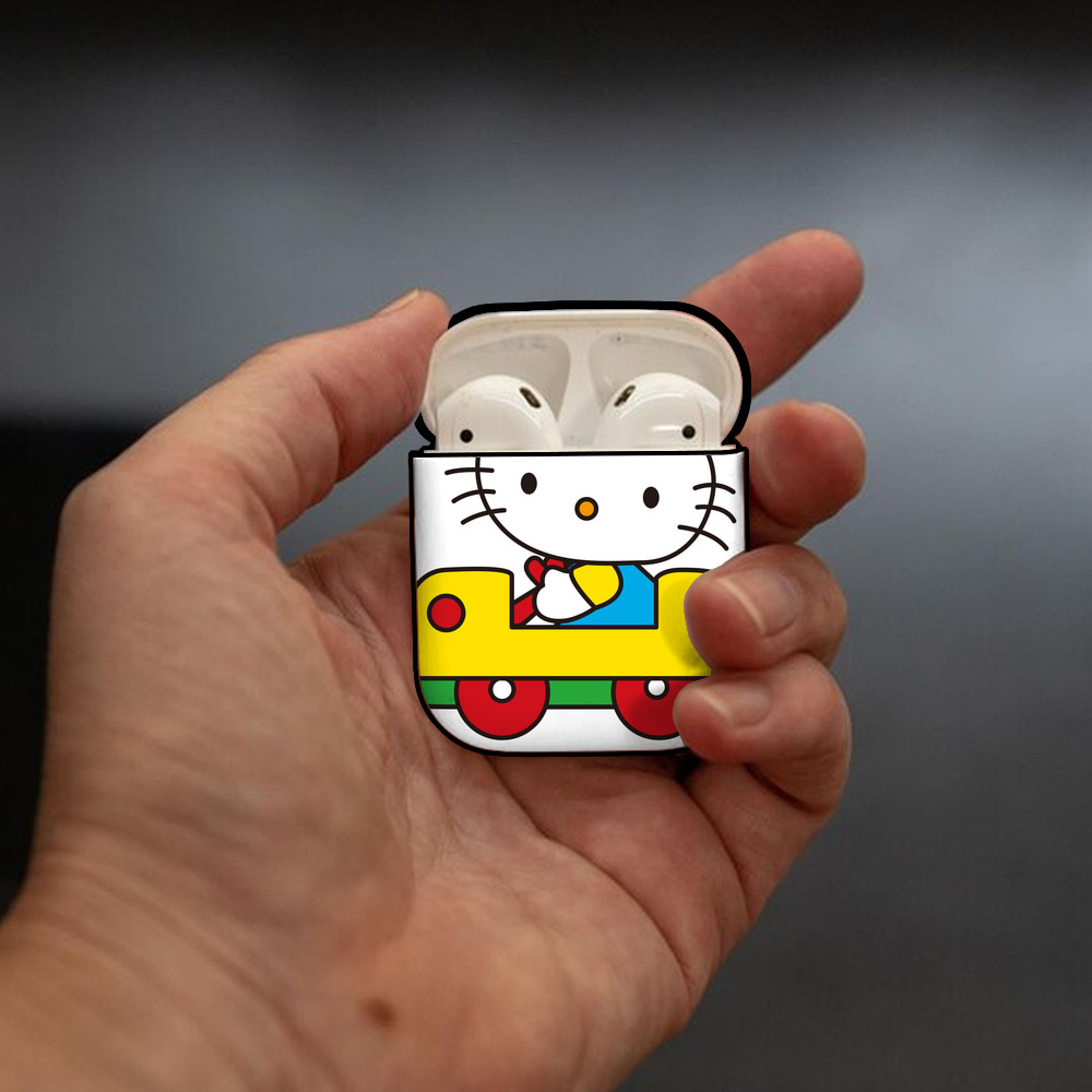 Hello Kitty ハローキティ AirPods 第2世代保護ケース ハードシェル ブラック 耐衝撃・防指紋・カラビナ付き