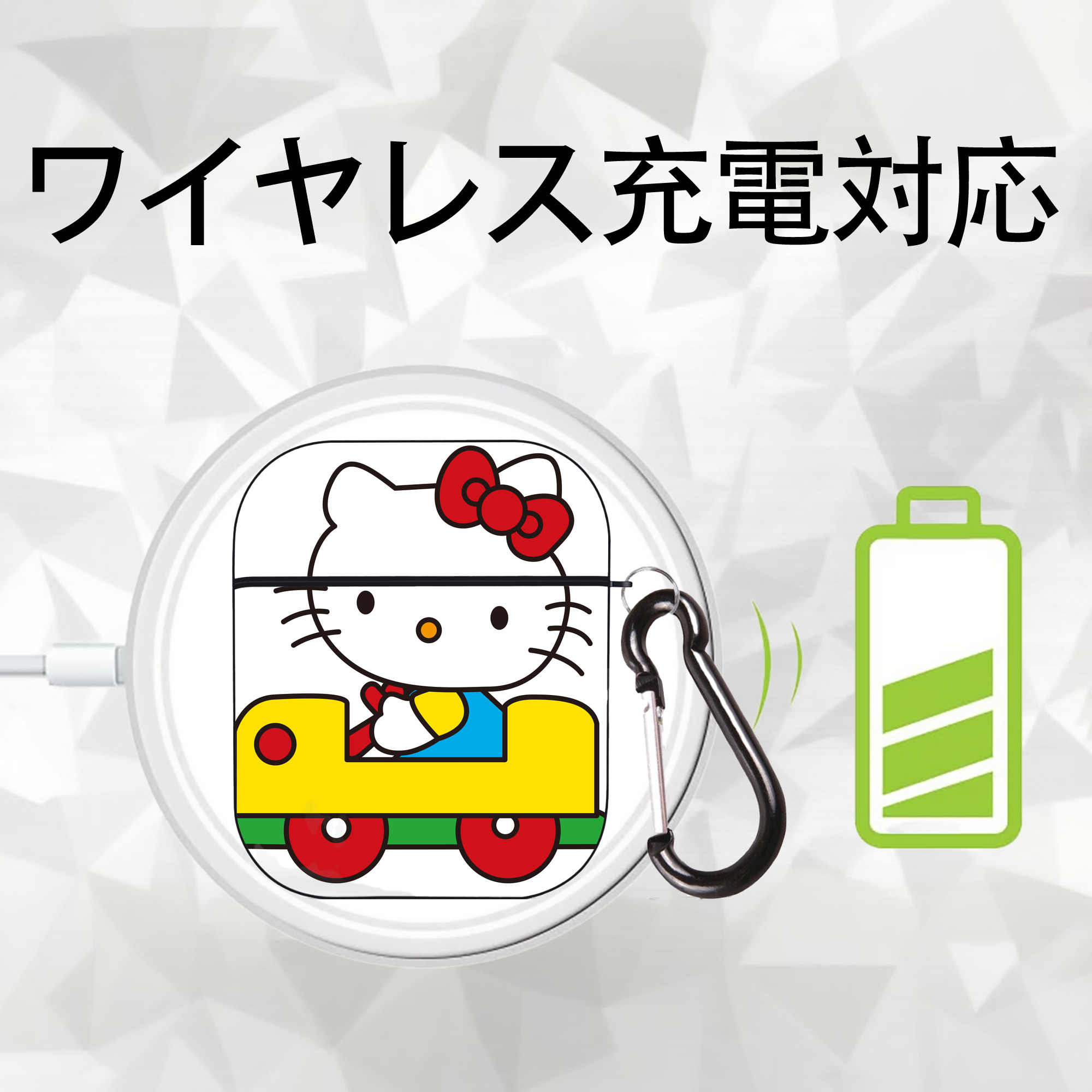 Hello Kitty ハローキティ AirPods 第2世代保護ケース ハードシェル ブラック 耐衝撃・防指紋・カラビナ付き