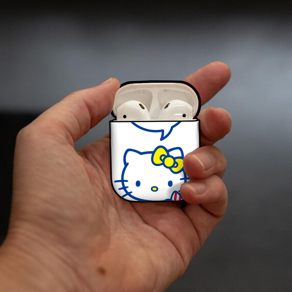 Hello Kitty ハローキティ AirPods 第2世代保護ケース ハードシェル ブラック 耐衝撃・防指紋・カラビナ付き