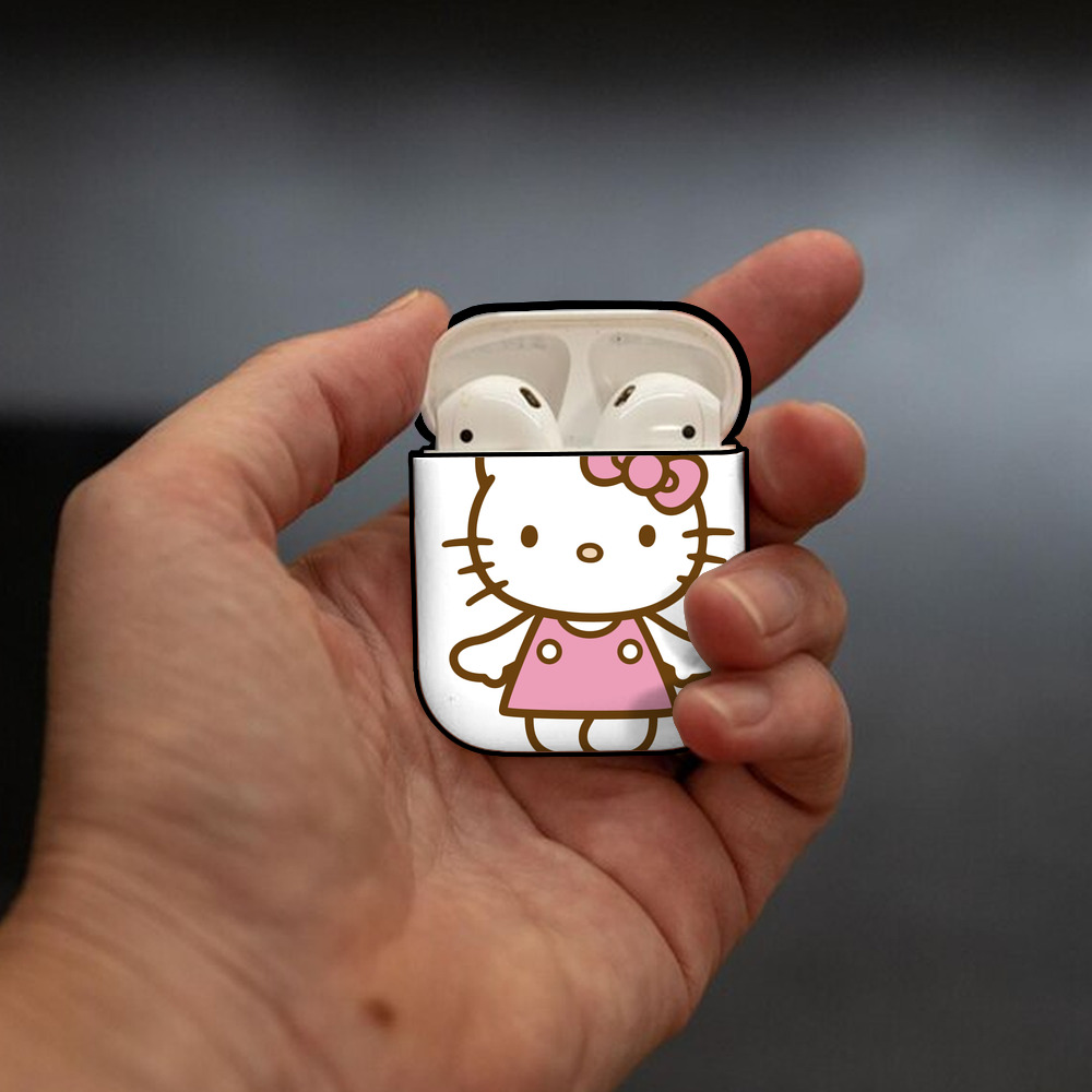 Hello Kitty ハローキティ AirPods 第2世代保護ケース ハードシェル ブラック 耐衝撃・防指紋・カラビナ付き