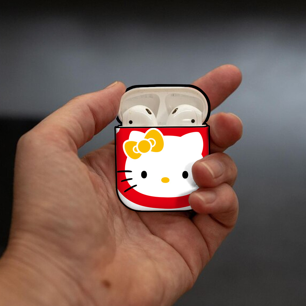 Hello Kitty ハローキティ AirPods 第2世代保護ケース ハードシェル ブラック 耐衝撃・防指紋・カラビナ付き