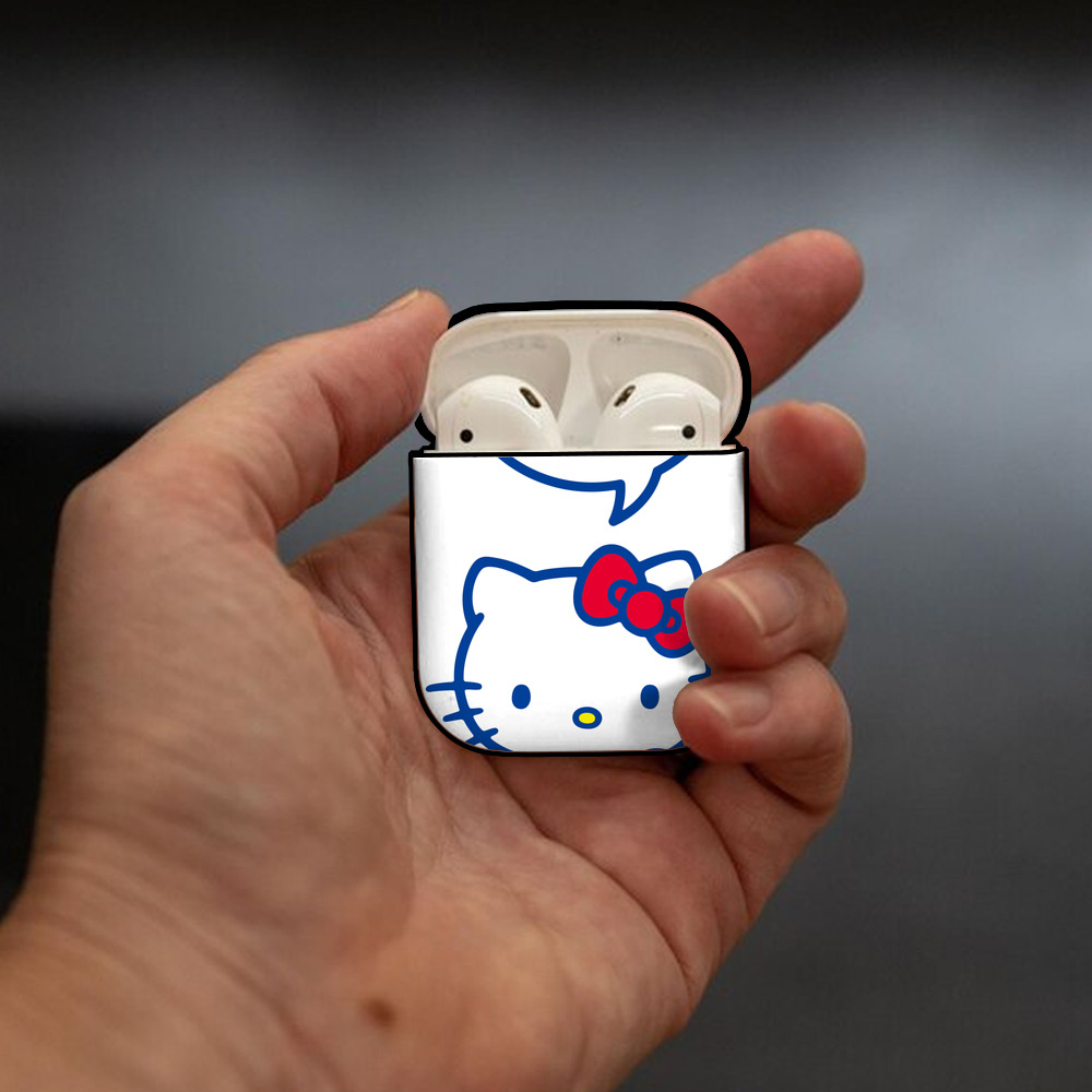 Hello Kitty ハローキティ AirPods 第2世代保護ケース ハードシェル ブラック 耐衝撃・防指紋・カラビナ付き
