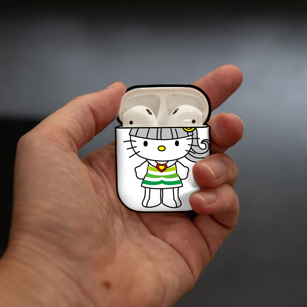 Hello Kitty ハローキティ AirPods 第2世代保護ケース ハードシェル ブラック 耐衝撃・防指紋・カラビナ付き