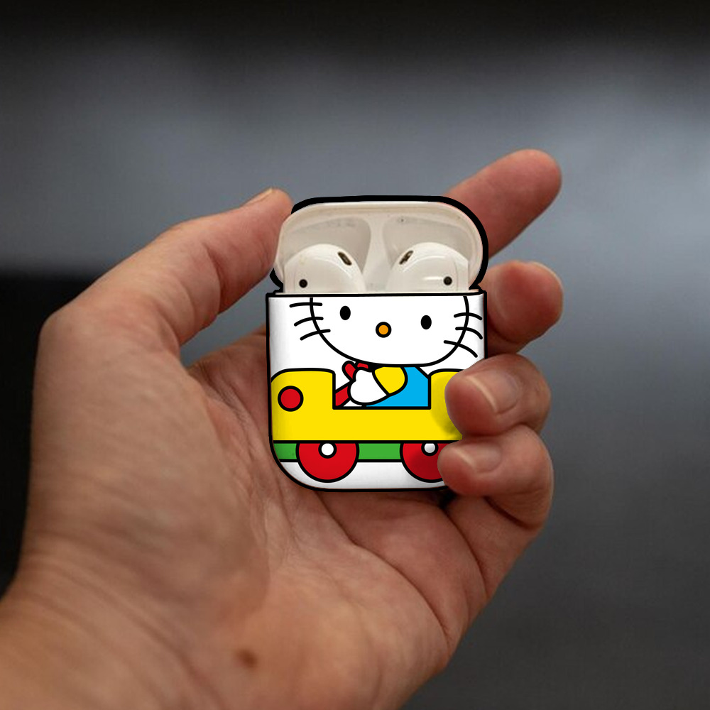 Hello Kitty ハローキティ AirPods 第2世代保護ケース ハードシェル ブラック 耐衝撃・防指紋・カラビナ付き