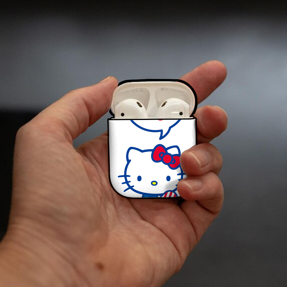 Hello Kitty ハローキティ AirPods 第2世代保護ケース ハードシェル ブラック 耐衝撃・防指紋・カラビナ付き