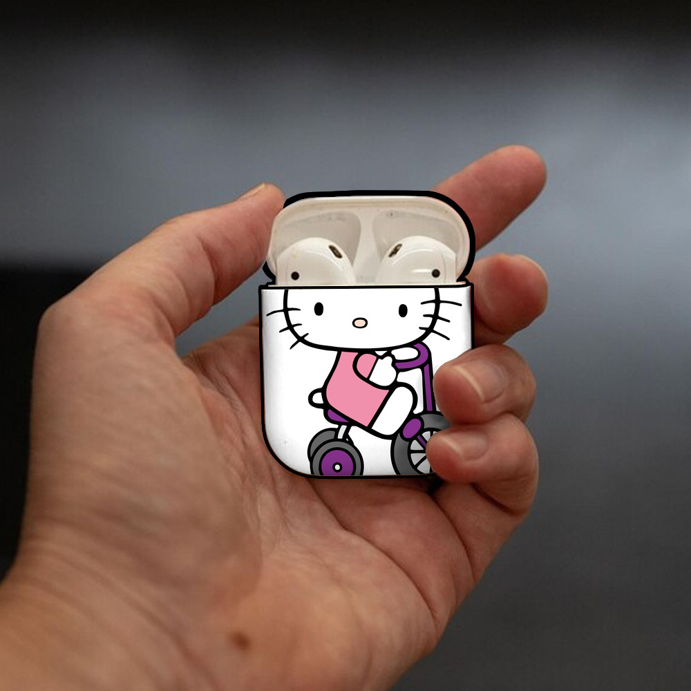 Hello Kitty ハローキティ AirPods 第2世代保護ケース ハードシェル ブラック 耐衝撃・防指紋・カラビナ付き