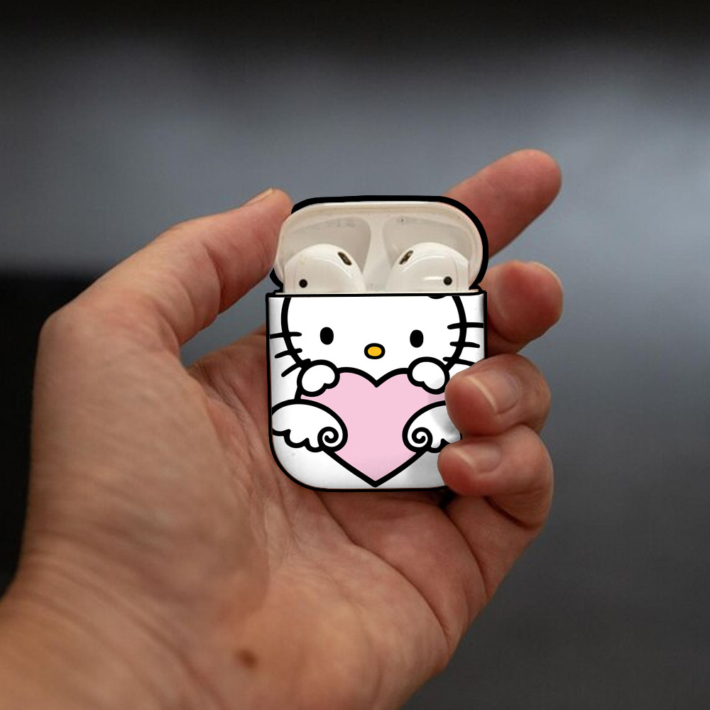 Hello Kitty ハローキティ AirPods 第2世代保護ケース ハードシェル ブラック 耐衝撃・防指紋・カラビナ付き