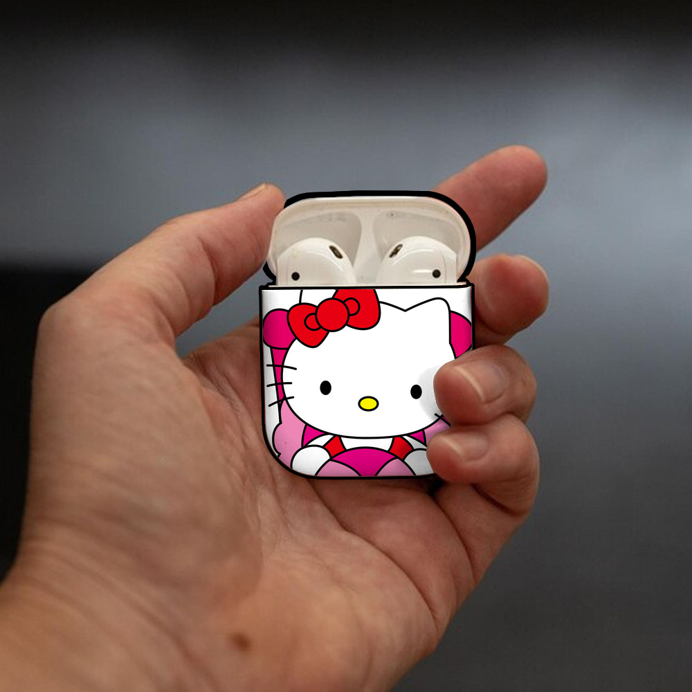 Hello Kitty ハローキティ AirPods 第2世代保護ケース ハードシェル ブラック 耐衝撃・防指紋・カラビナ付き