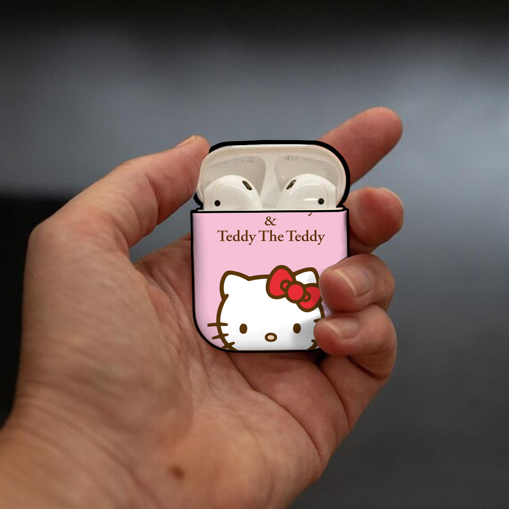 Hello Kitty ハローキティ AirPods 第2世代保護ケース ハードシェル ブラック 耐衝撃・防指紋・カラビナ付き