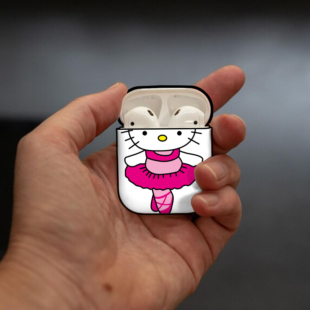 Hello Kitty ハローキティ AirPods 第2世代保護ケース ハードシェル ブラック 耐衝撃・防指紋・カラビナ付き