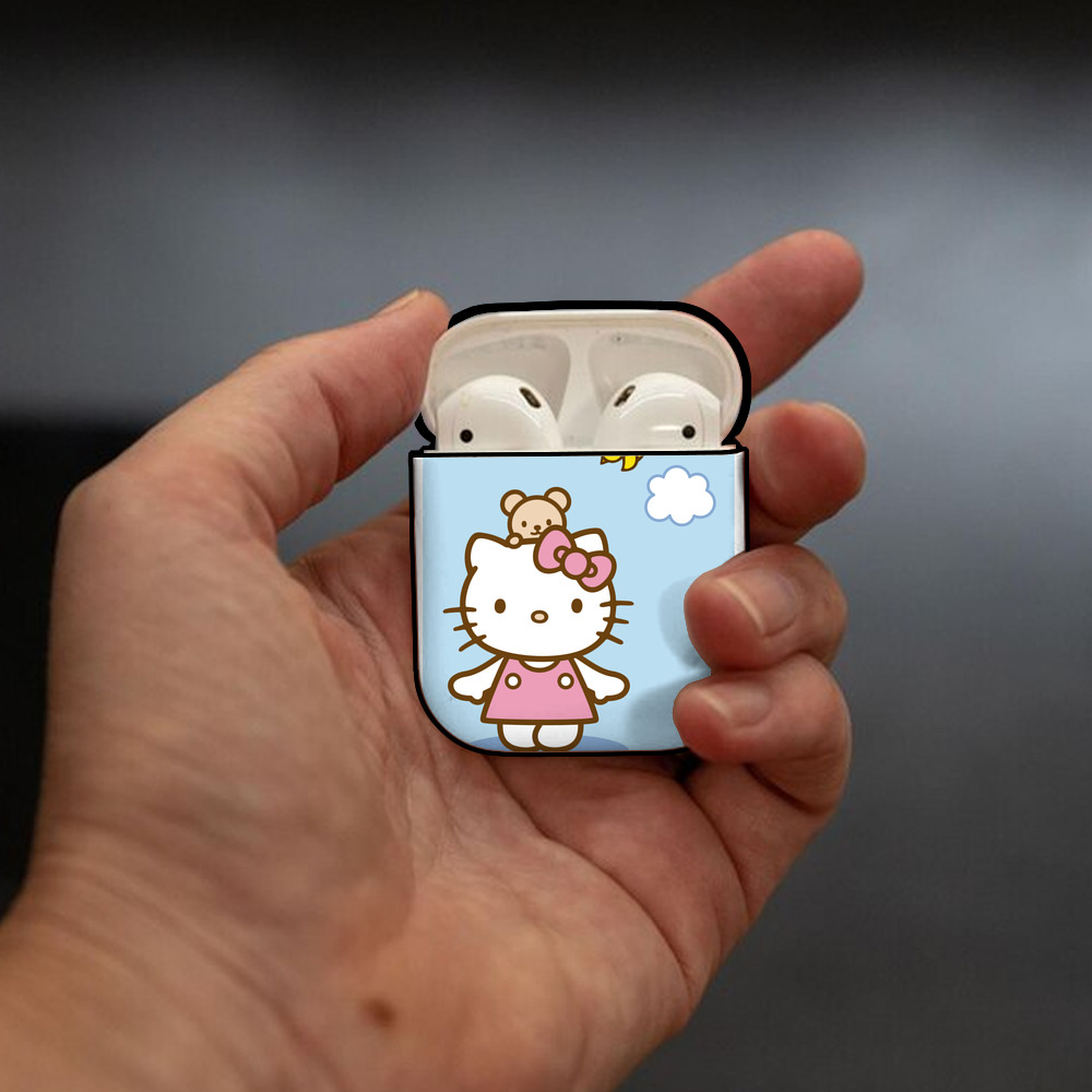 Hello Kitty ハローキティ AirPods 第2世代保護ケース ハードシェル ブラック 耐衝撃・防指紋・カラビナ付き