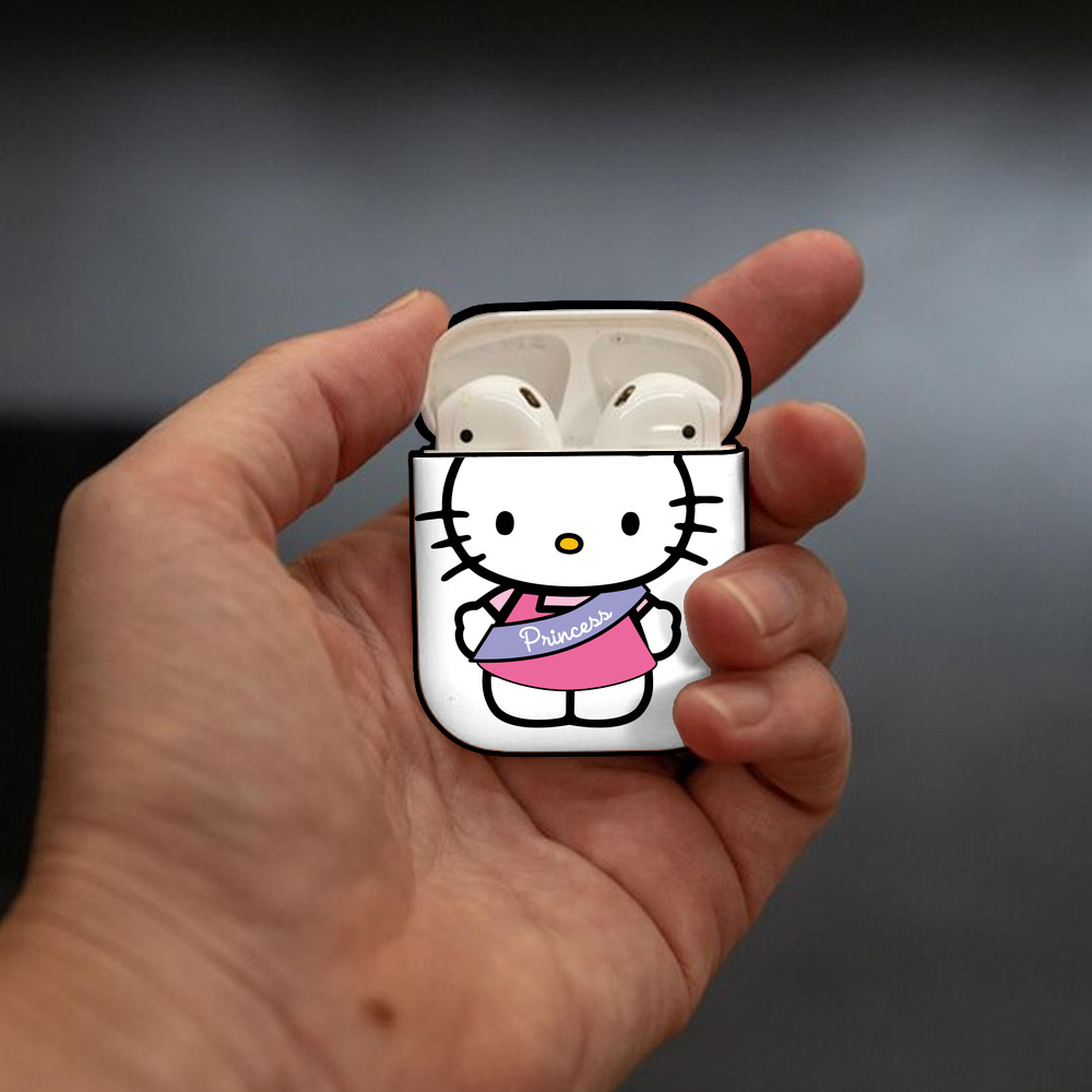 Hello Kitty ハローキティ AirPods 第2世代保護ケース ハードシェル ブラック 耐衝撃・防指紋・カラビナ付き