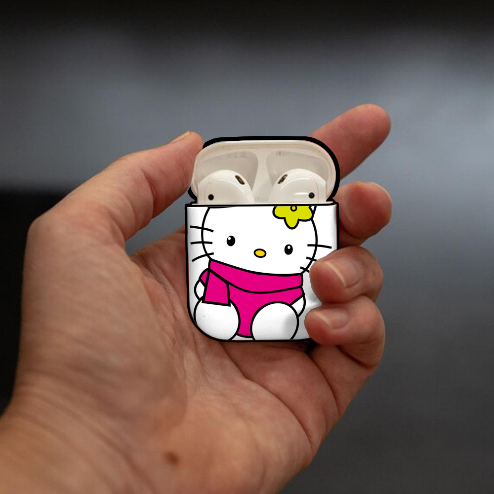 Hello Kitty ハローキティ AirPods 第2世代保護ケース ハードシェル ブラック 耐衝撃・防指紋・カラビナ付き