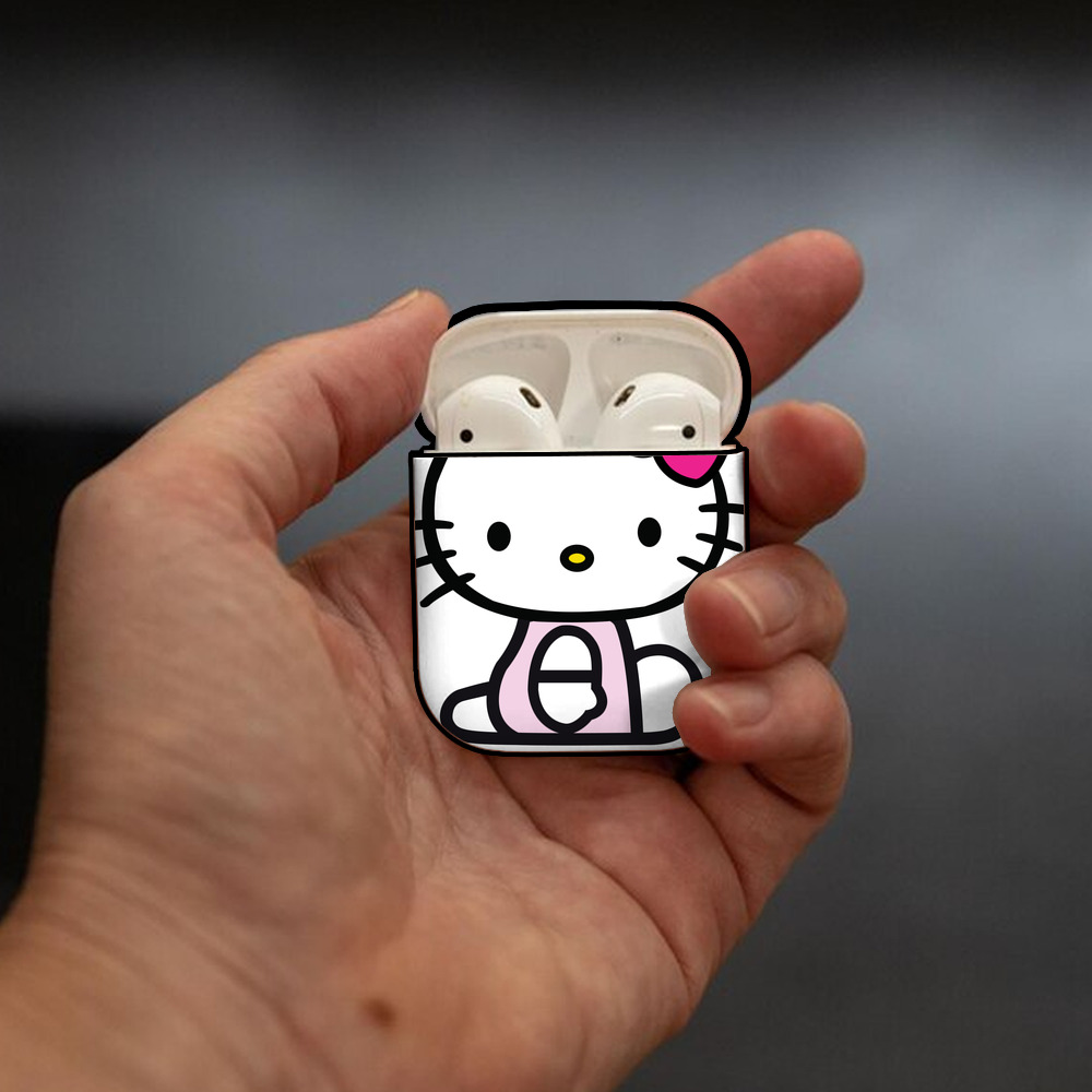 Hello Kitty ハローキティ AirPods 第2世代保護ケース ハードシェル ブラック 耐衝撃・防指紋・カラビナ付き